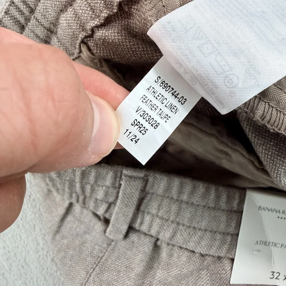Banana Republic Athletic Fit Linen Blend Pants Men 32x27 in Taupe Tapered NWT